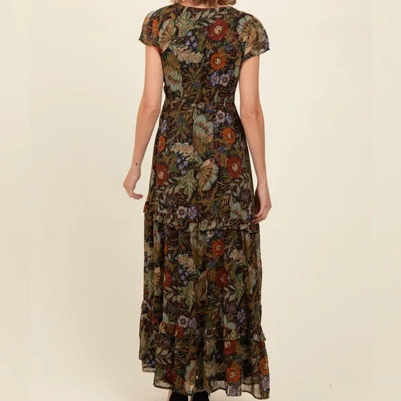 PinkBlush Floral Boho Deep V-Neck Maxi Dress Size Medium 6/8 - Picture 4 of 6